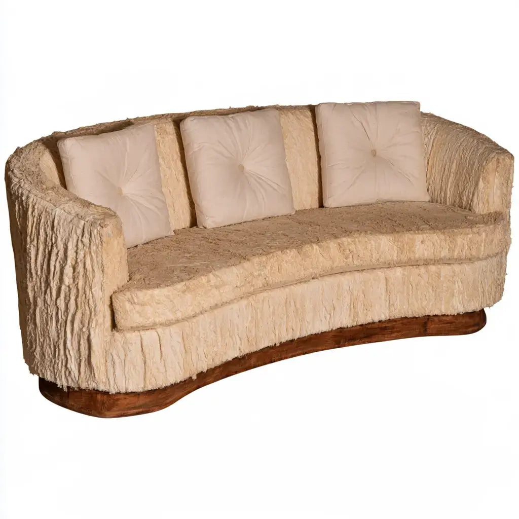 Sofá con respaldo curvo y base ondulada - beige/marrón