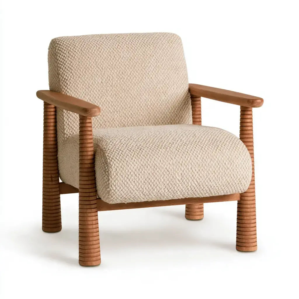 Sillón con brazos rectos y cojines lisos - beige/marrón