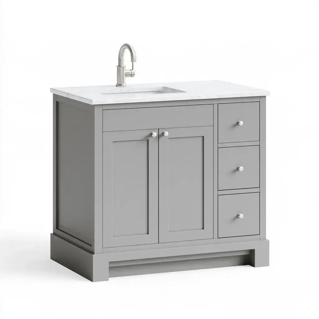 Mueble de baño con dos puertas y cajones laterales - gris/blanco