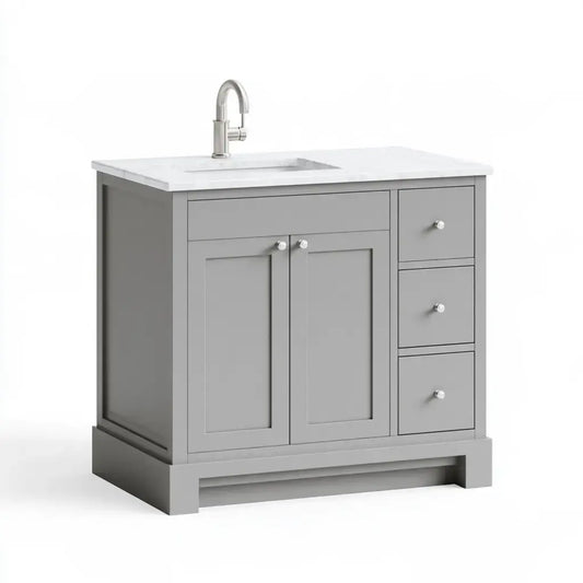 Mueble de baño con dos puertas y cajones laterales - gris/blanco