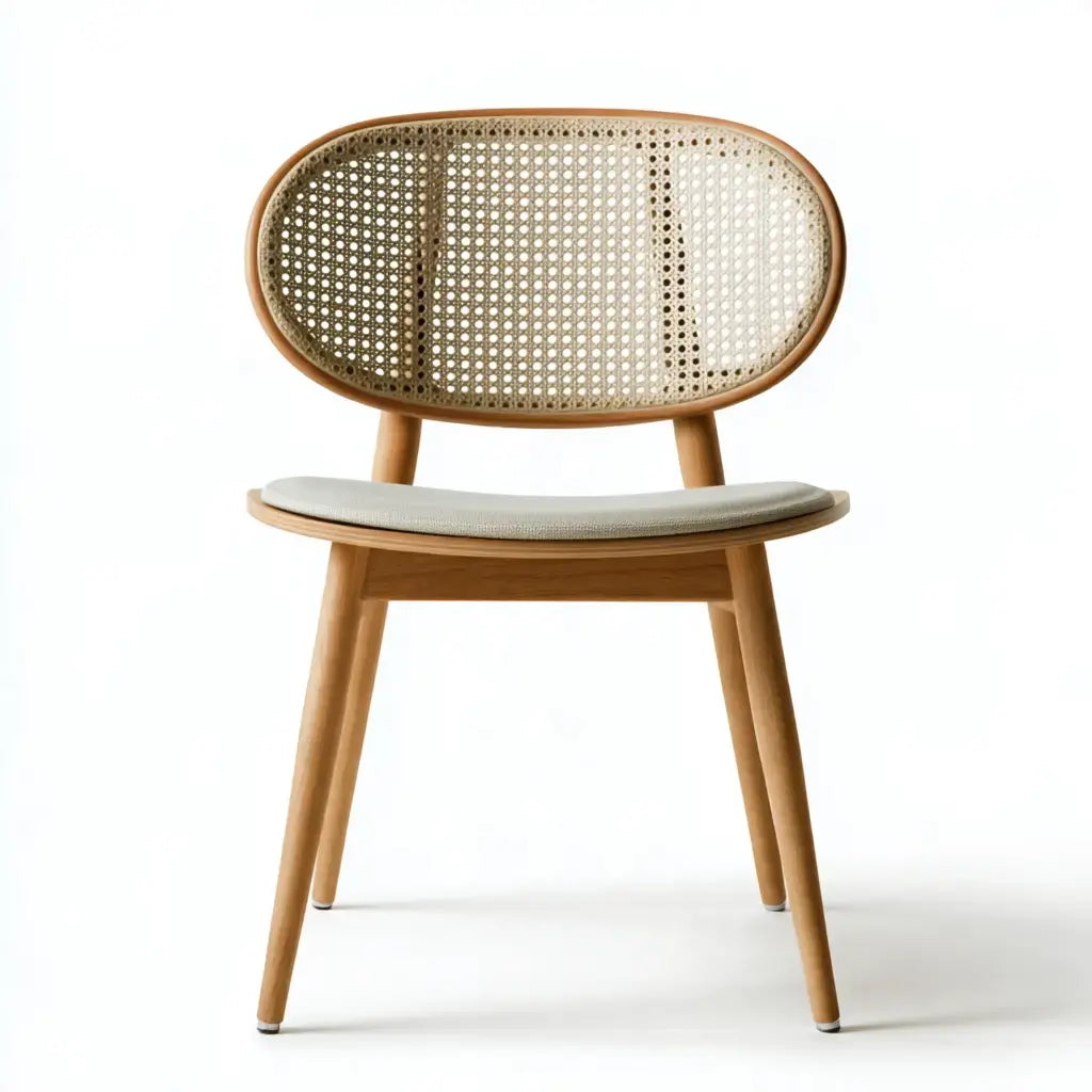Silla con respaldo ovalado de rejilla - marrón/beige