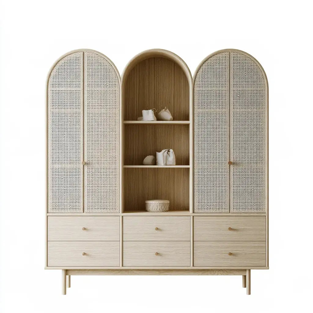 Armario con puertas arqueadas de rejilla - beige