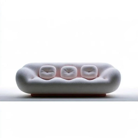 Sofá con contorno curvo y cojines decorativos - gris/rosa