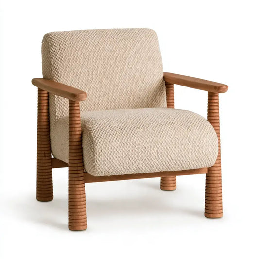 Sillón con brazos rectos y cojines lisos - beige/marrón