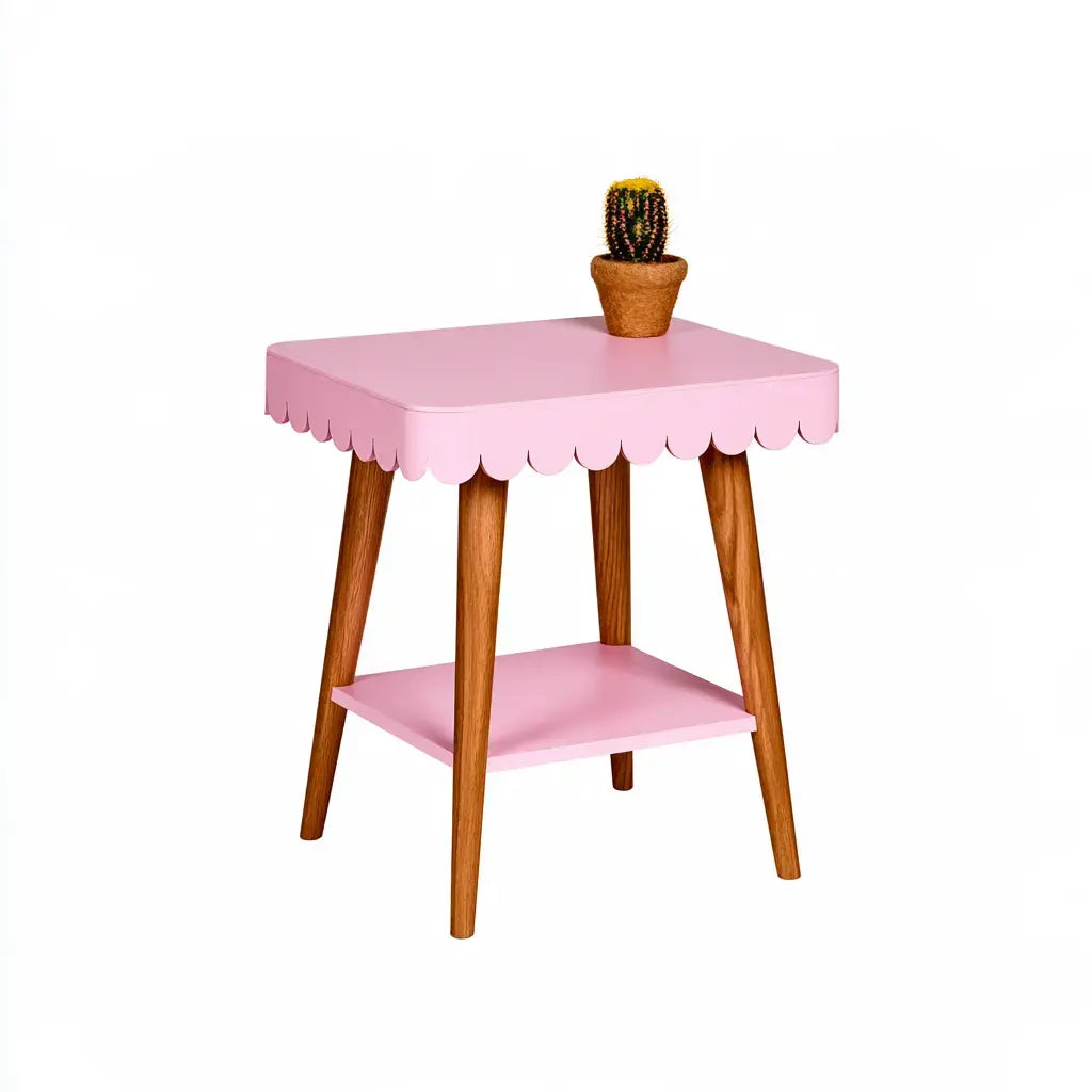 Mesa auxiliar con tablero cuadrado y estante bajo - rosa/marrón